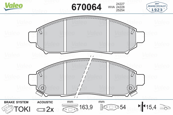 670064 VALEO Комплект тормозных колодок, дисковый тормоз (фото 2)