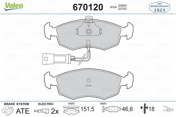 670120 VALEO Комплект тормозных колодок, дисковый тормоз (фото 2)