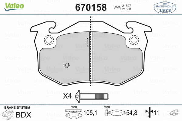 670158 VALEO Комплект тормозных колодок, дисковый тормоз (фото 2)