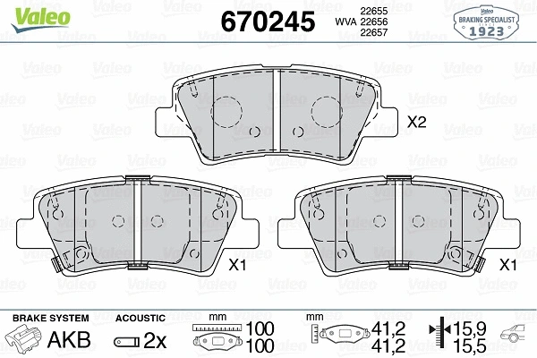 670245 VALEO Комплект тормозных колодок, дисковый тормоз (фото 1)