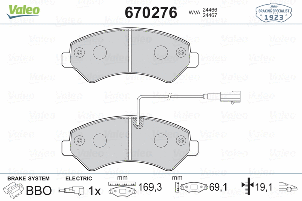 670276 VALEO Комплект тормозных колодок, дисковый тормоз (фото 2)