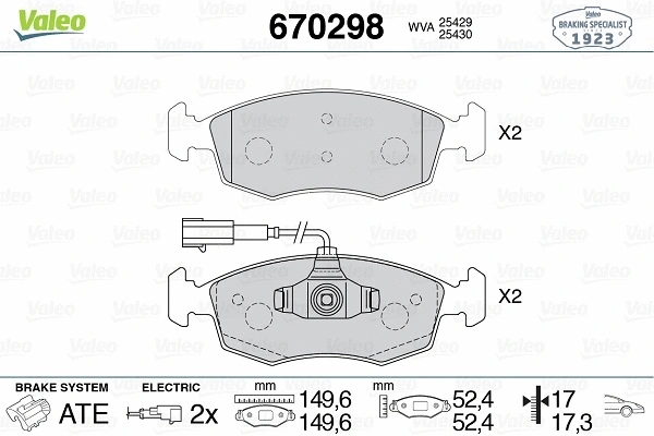 670298 VALEO Комплект тормозных колодок, дисковый тормоз (фото 1)