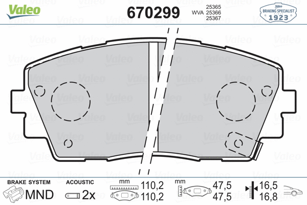 670299 VALEO Комплект тормозных колодок, дисковый тормоз (фото 2)