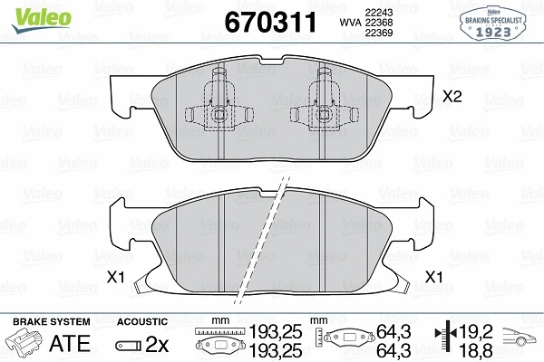670311 VALEO Комплект тормозных колодок, дисковый тормоз (фото 1)