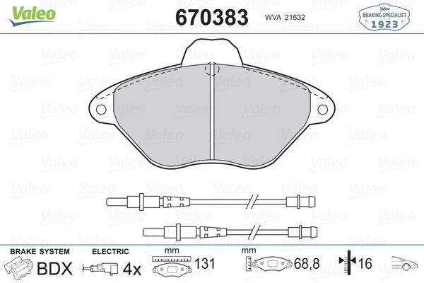 670383 VALEO Комплект тормозных колодок, дисковый тормоз (фото 2)