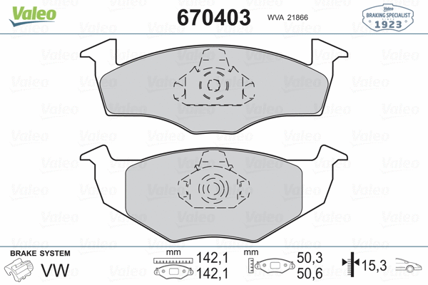 670403 VALEO Комплект тормозных колодок, дисковый тормоз (фото 2)