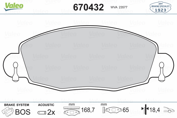 670432 VALEO Комплект тормозных колодок, дисковый тормоз (фото 2)