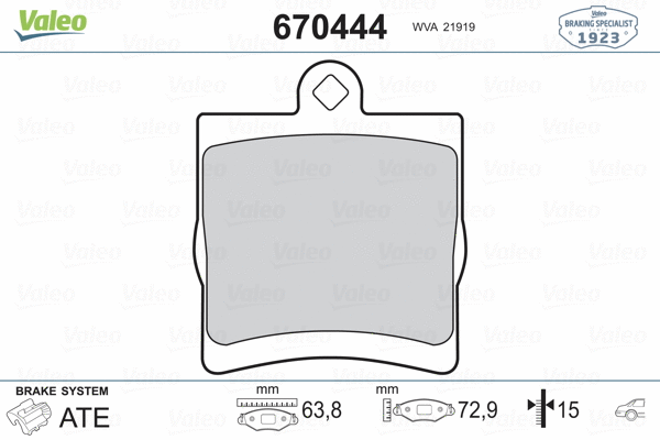 670444 VALEO Комплект тормозных колодок, дисковый тормоз (фото 2)