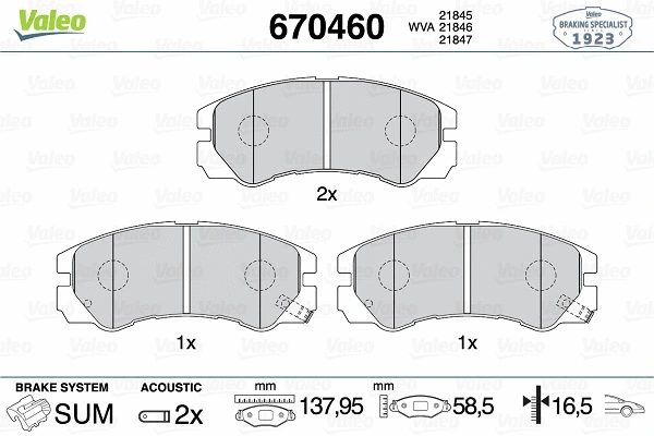 670460 VALEO Комплект тормозных колодок, дисковый тормоз (фото 1)