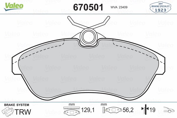 670501 VALEO Комплект тормозных колодок, дисковый тормоз (фото 2)