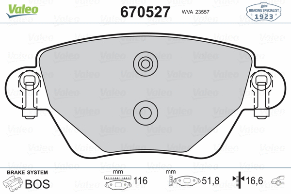 670527 VALEO Комплект тормозных колодок, дисковый тормоз (фото 2)