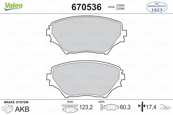 670536 VALEO Комплект тормозных колодок, дисковый тормоз (фото 2)