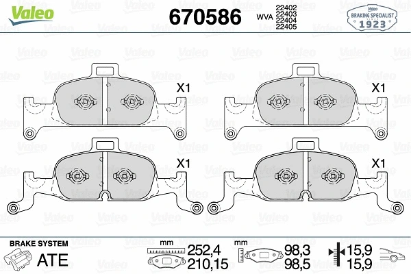 670586 VALEO Комплект тормозных колодок, дисковый тормоз (фото 1)