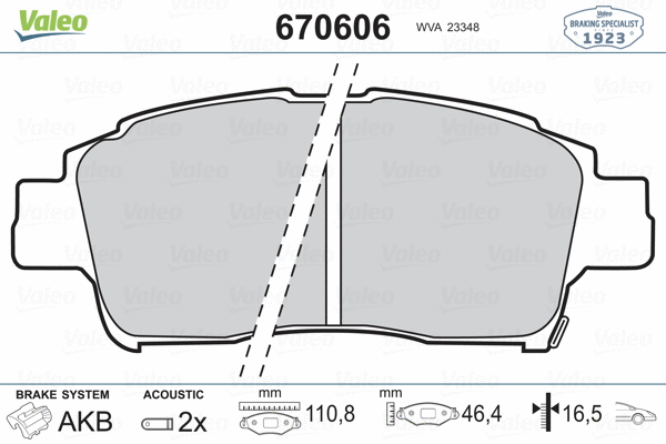 670606 VALEO Комплект тормозных колодок, дисковый тормоз (фото 2)