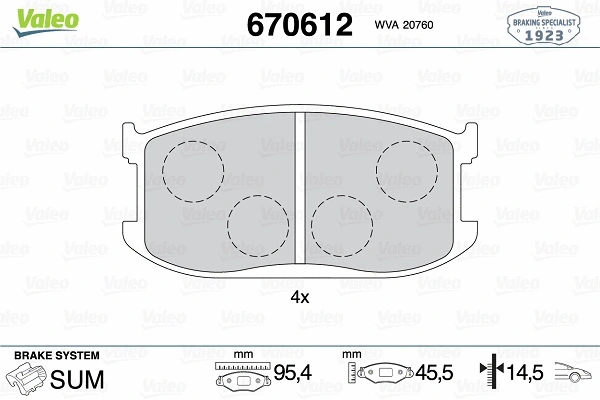 670612 VALEO Комплект тормозных колодок, дисковый тормоз (фото 1)