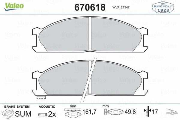 670618 VALEO Комплект тормозных колодок, дисковый тормоз (фото 2)