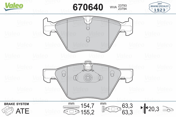 670640 VALEO Комплект тормозных колодок, дисковый тормоз (фото 2)