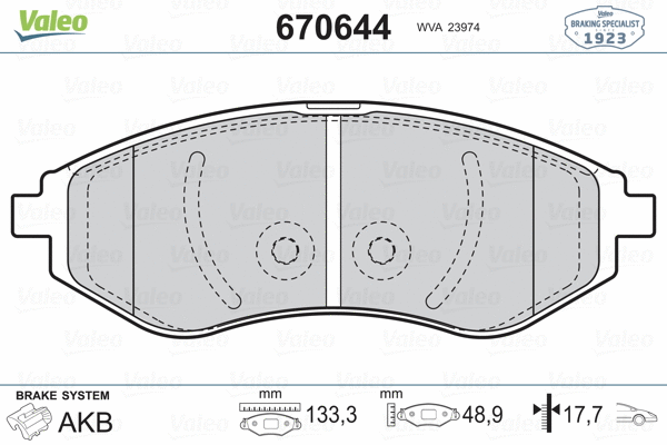 670644 VALEO Комплект тормозных колодок, дисковый тормоз (фото 2)