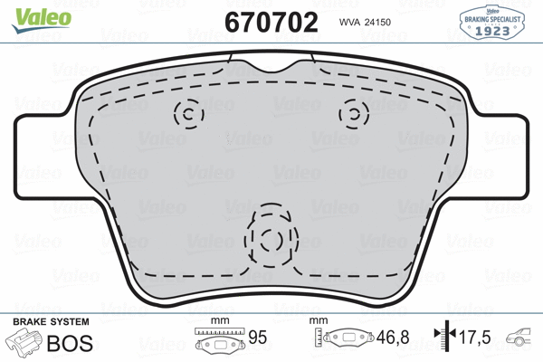 670702 VALEO Комплект тормозных колодок, дисковый тормоз (фото 2)