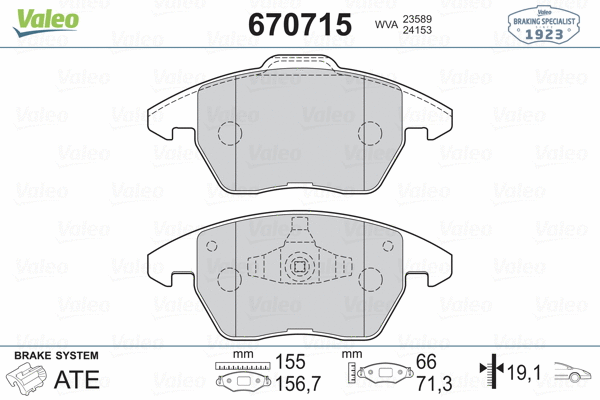 670715 VALEO Комплект тормозных колодок, дисковый тормоз (фото 2)