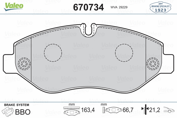 670734 VALEO Комплект тормозных колодок, дисковый тормоз (фото 2)