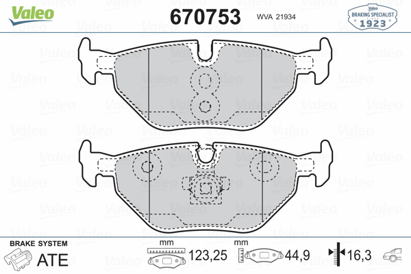 670753 VALEO Комплект тормозных колодок, дисковый тормоз (фото 2)