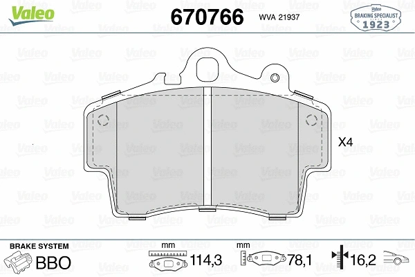 670766 VALEO Комплект тормозных колодок, дисковый тормоз (фото 1)
