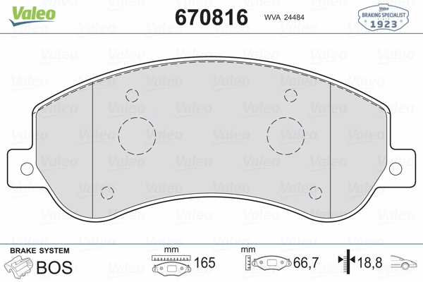 670816 VALEO Комплект тормозных колодок, дисковый тормоз (фото 2)