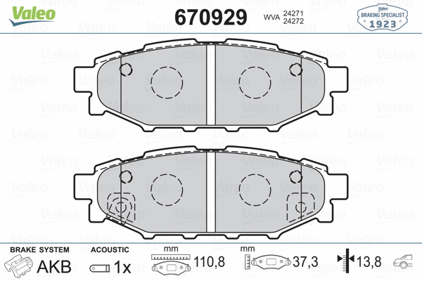 670929 VALEO Комплект тормозных колодок, дисковый тормоз (фото 2)