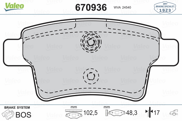 670936 VALEO Комплект тормозных колодок, дисковый тормоз (фото 2)