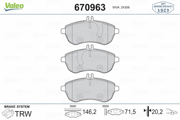 670963 VALEO Комплект тормозных колодок, дисковый тормоз (фото 2)
