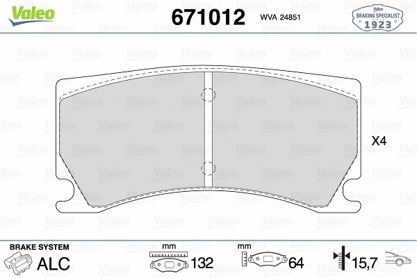 671012 VALEO Комплект тормозных колодок, дисковый тормоз (фото 1)