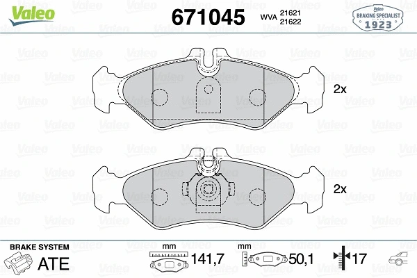 671045 VALEO Комплект тормозных колодок, дисковый тормоз (фото 1)
