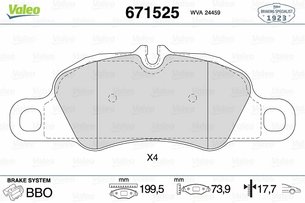671525 VALEO Комплект тормозных колодок, дисковый тормоз (фото 1)
