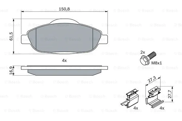 0 986 494 261 BOSCH Комплект тормозных колодок, дисковый тормоз (фото 5)