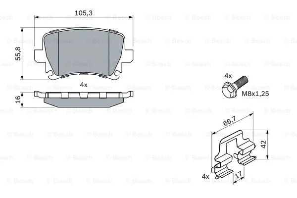 0 986 494 595 BOSCH Комплект тормозных колодок, дисковый тормоз (фото 2)