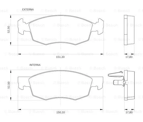 0 986 BB0 250 BOSCH Комплект тормозных колодок, дисковый тормоз (фото 1)