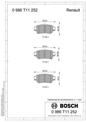 0 986 T11 252 BOSCH Комплект тормозных колодок, дисковый тормоз (фото 5)
