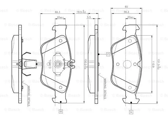 0 986 TB2 033 BOSCH Комплект тормозных колодок, дисковый тормоз (фото 1)