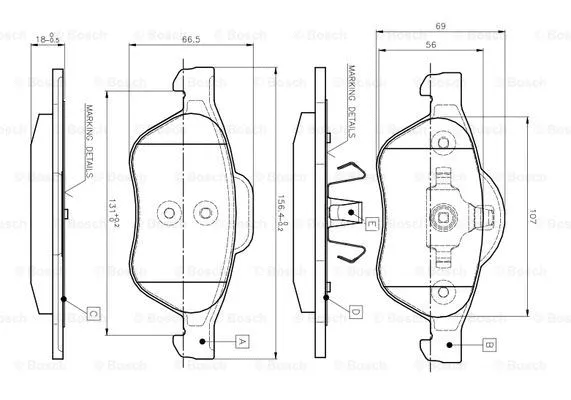 0 986 TB2 434 BOSCH Комплект тормозных колодок, дисковый тормоз (фото 1)