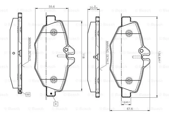 0 986 TB2 450 BOSCH Комплект тормозных колодок, дисковый тормоз (фото 1)