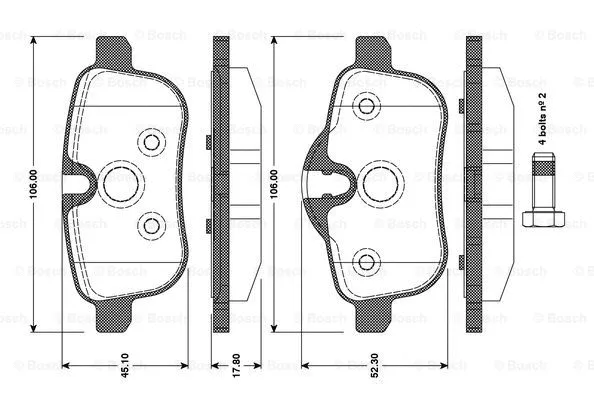 0 986 TB3 100 BOSCH Комплект тормозных колодок, дисковый тормоз (фото 1)