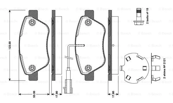 0 986 TB3 111 BOSCH Комплект тормозных колодок, дисковый тормоз (фото 1)