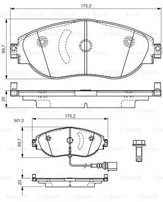 0 986 TB3 175 BOSCH Комплект тормозных колодок, дисковый тормоз (фото 1)