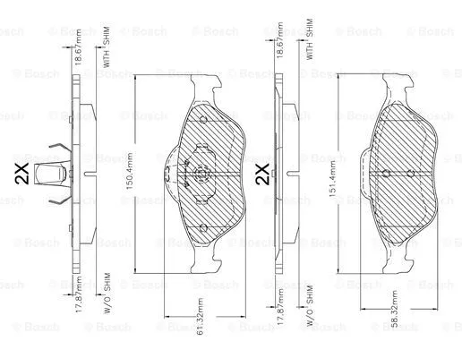 F 03A 150 018 BOSCH Комплект тормозных колодок, дисковый тормоз (фото 1)