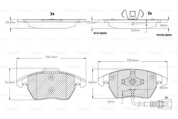 F 03B 150 155 BOSCH Комплект тормозных колодок, дисковый тормоз (фото 1)