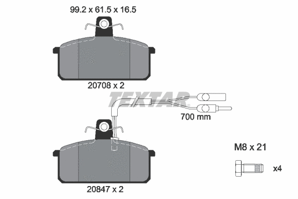 2070804 TEXTAR Комплект тормозных колодок, дисковый тормоз (фото 1)