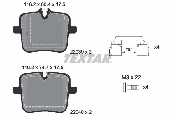 2203901 TEXTAR Комплект тормозных колодок, дисковый тормоз (фото 1)