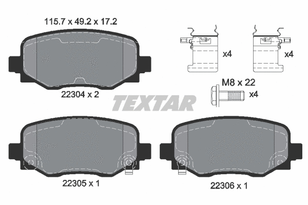 2230401 TEXTAR Комплект тормозных колодок, дисковый тормоз (фото 1)