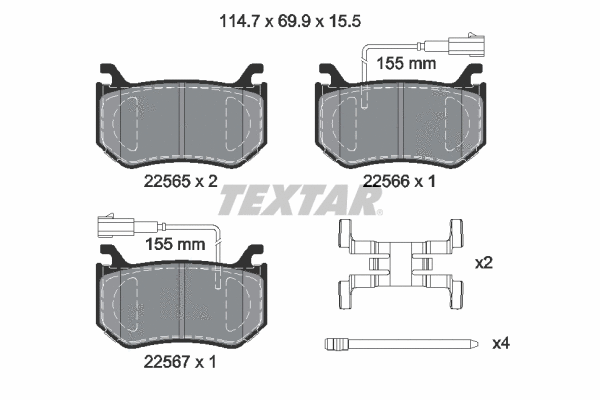 2256501 TEXTAR Комплект тормозных колодок, дисковый тормоз (фото 1)